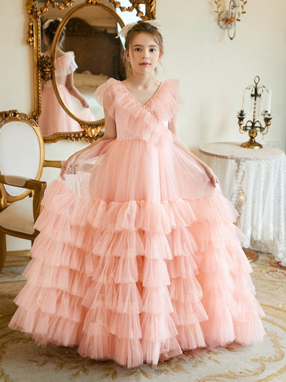 NumberSea - A - line Tulle Sweep Train Pearl Pink Dress (2003225563)