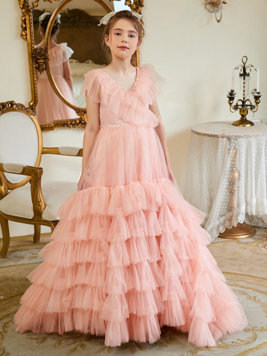 NumberSea - A - line Tulle Sweep Train Pearl Pink Dress (2003225563)