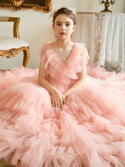 NumberSea - A - line Tulle Sweep Train Pearl Pink Dress (2003225563)