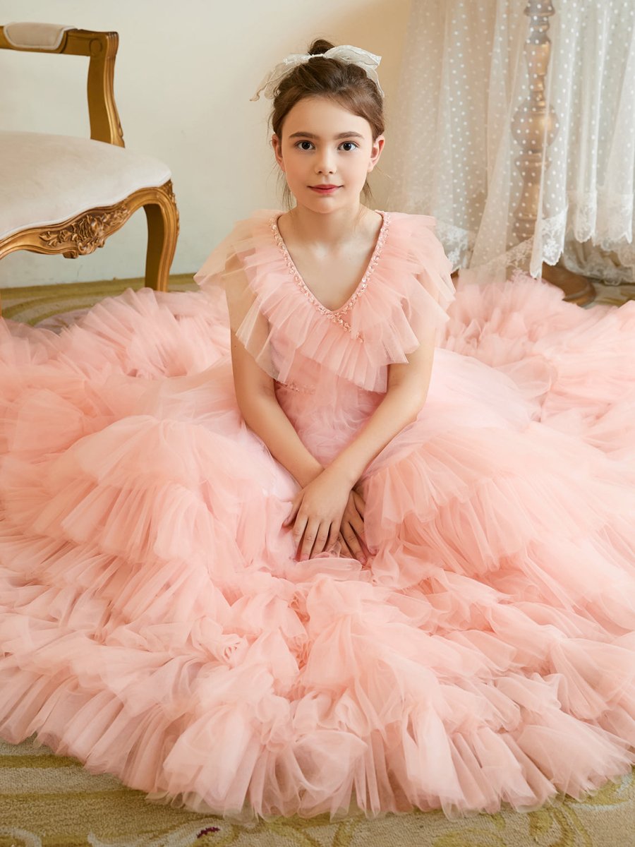 NumberSea - A - line Tulle Sweep Train Pearl Pink Dress (2003225563)