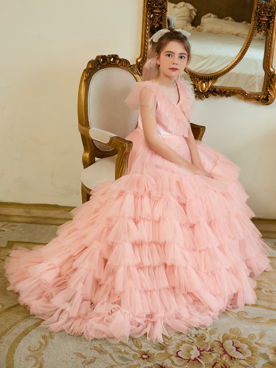 NumberSea - A - line Tulle Sweep Train Pearl Pink Dress (2003225563)