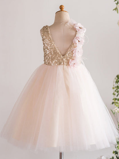 NumberSea - A - line Tulle Tea - length Pearl Pink Dress (010226992)