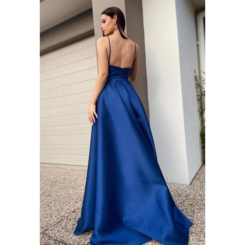 NumberSea - A - Line V - Neck Satin Zipper - Up Sleeveless Prom Dress