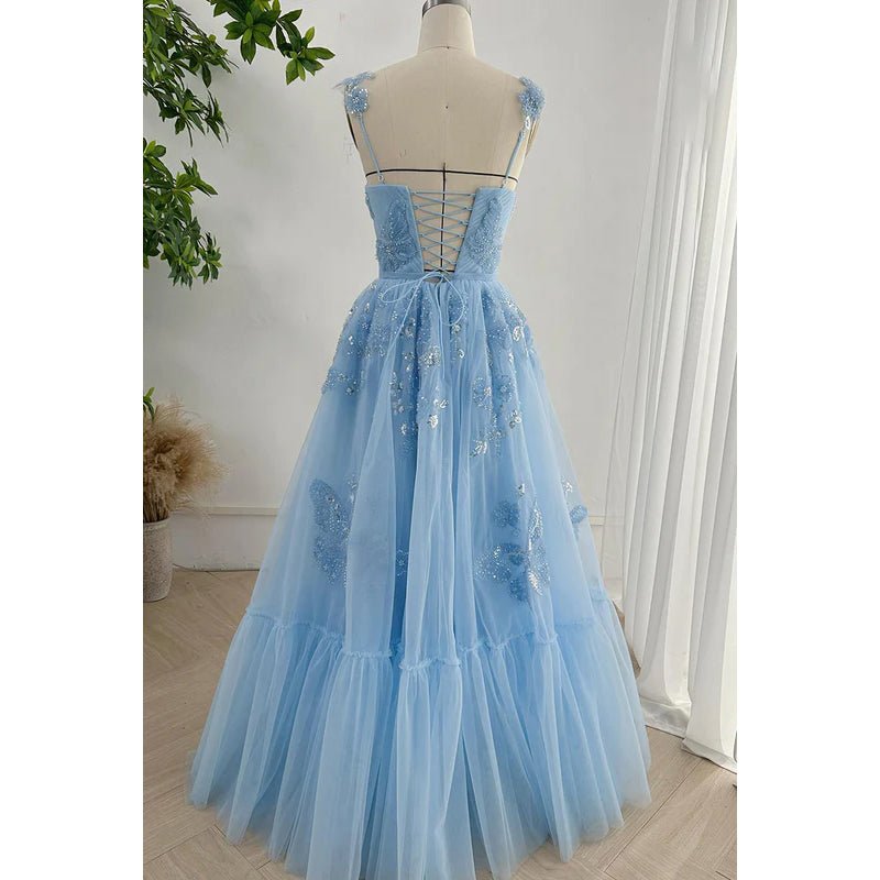 NumberSea - A - Line V - Neck Straps Appilique Tulle Formal Party Prom Dress