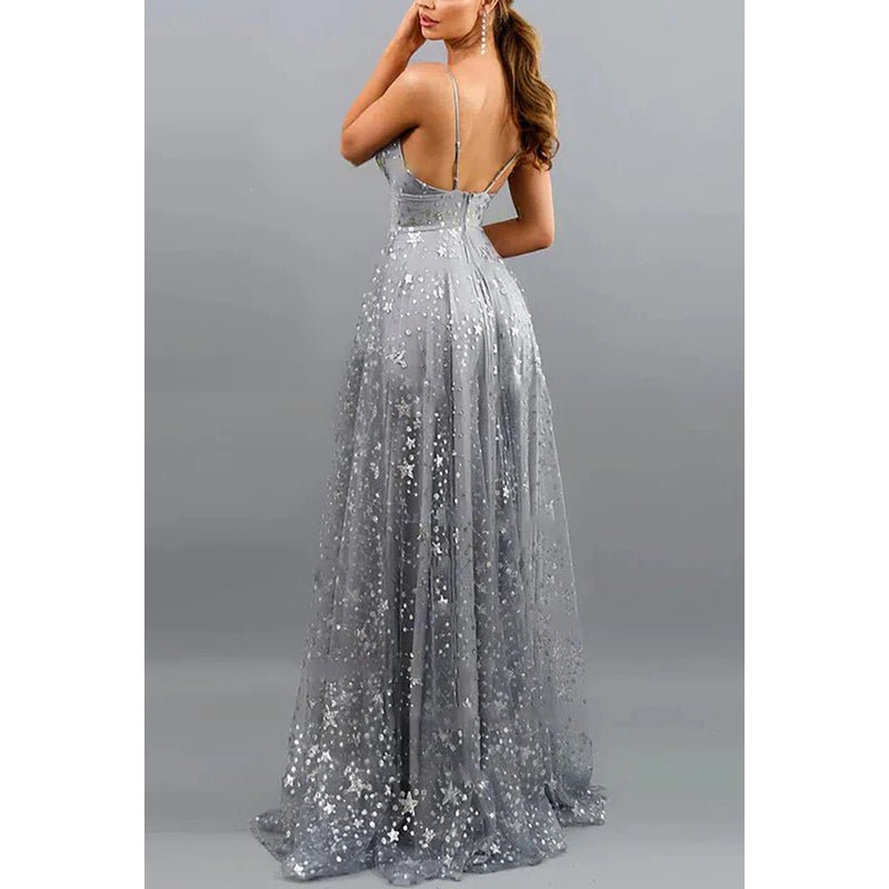 NumberSea - A - Line V - Neck Tulle Beaded Sleeveless Prom Evening Formal Dress