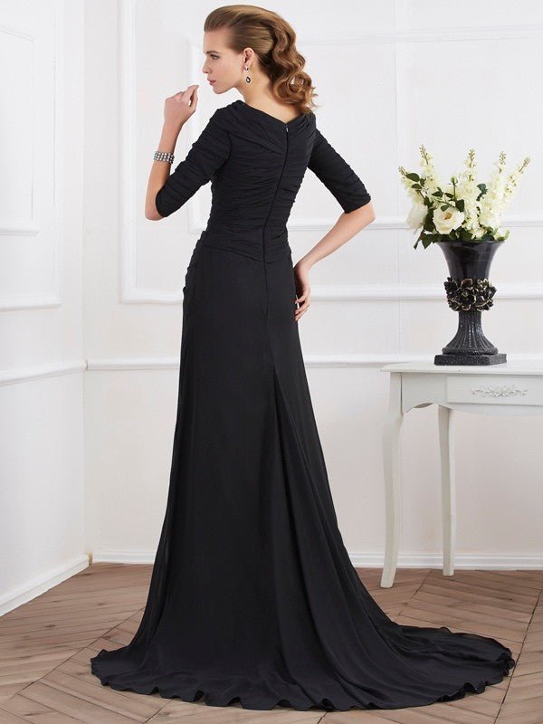 NumberSea - A - Line/Princess 1/2 Sleeves Pleats Long Chiffon Dresses