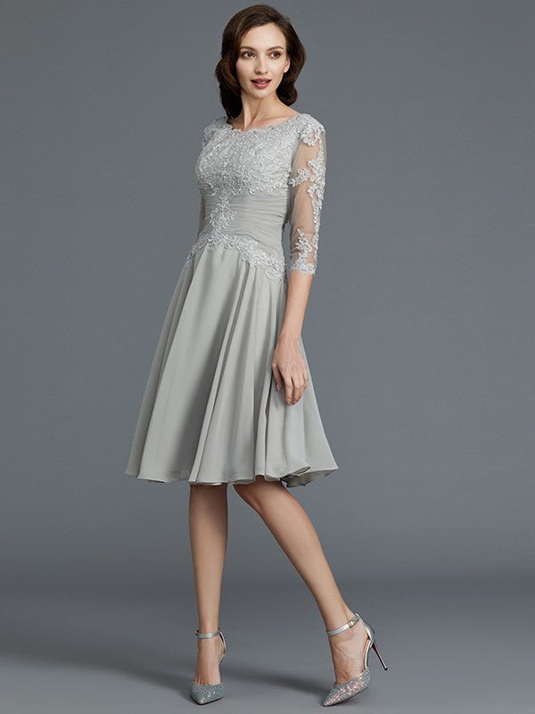 NumberSea - A - Line/Princess 1/2 Sleeves Scoop Knee - Length Applique Chiffon Mother of the Bride Dresses