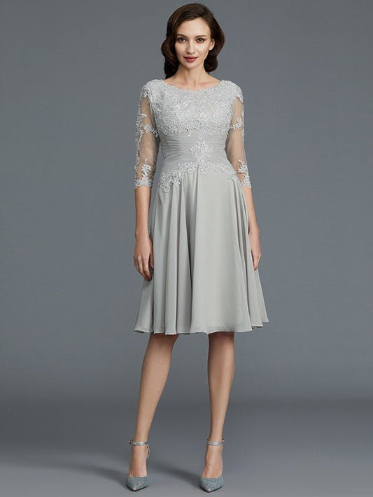 NumberSea - A - Line/Princess 1/2 Sleeves Scoop Knee - Length Applique Chiffon Mother of the Bride Dresses