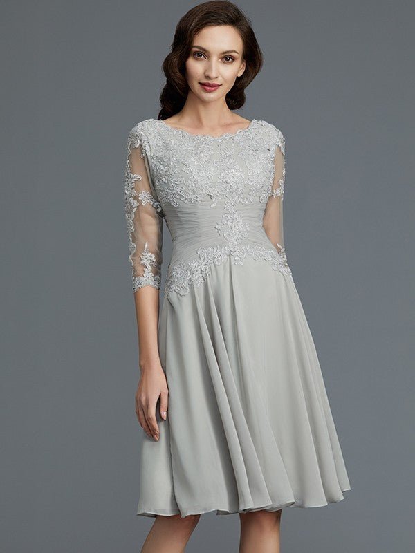 NumberSea - A - Line/Princess 1/2 Sleeves Scoop Knee - Length Applique Chiffon Mother of the Bride Dresses