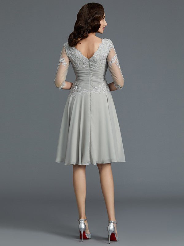 NumberSea - A - Line/Princess 1/2 Sleeves Scoop Knee - Length Applique Chiffon Mother of the Bride Dresses