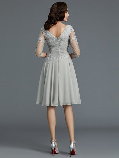 NumberSea - A - Line/Princess 1/2 Sleeves Scoop Knee - Length Applique Chiffon Mother of the Bride Dresses