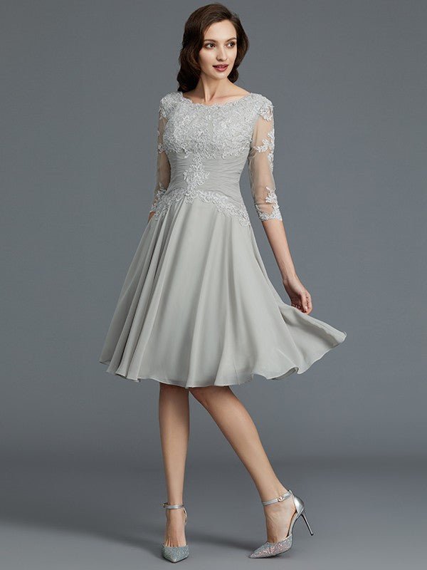 NumberSea - A - Line/Princess 1/2 Sleeves Scoop Knee - Length Applique Chiffon Mother of the Bride Dresses