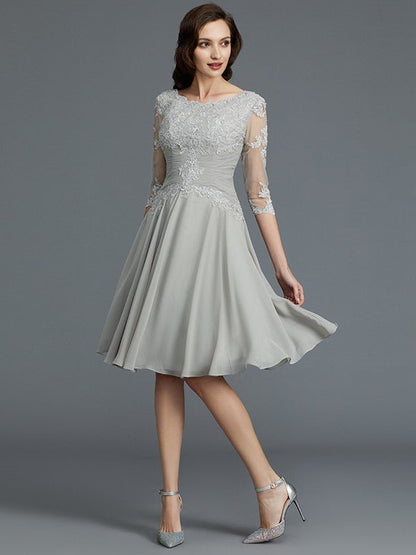 NumberSea - A - Line/Princess 1/2 Sleeves Scoop Knee - Length Applique Chiffon Mother of the Bride Dresses