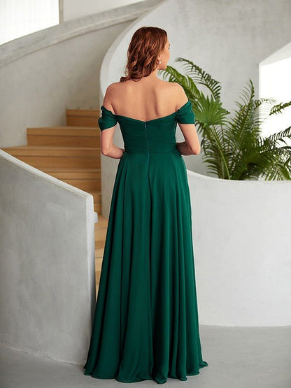 NumberSea - A - Line/Princess 30D Chiffon Ruched Off - the - Shoulder Sleeveless Floor - Length Dresses