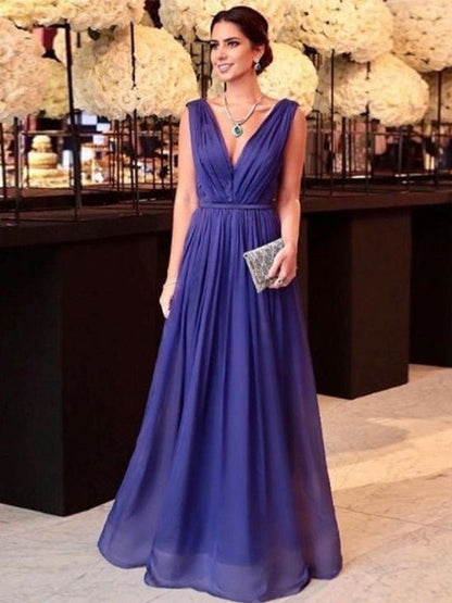 NumberSea - A - Line/Princess 30D Chiffon Ruffles V - neck Sleeveless Floor - Length Mother of the Bride Dresses