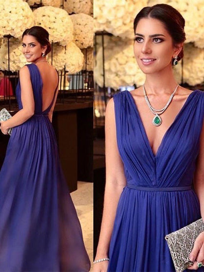 NumberSea - A - Line/Princess 30D Chiffon Ruffles V - neck Sleeveless Floor - Length Mother of the Bride Dresses