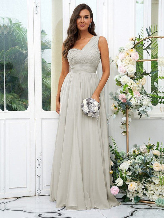 NumberSea - A - Line/Princess 30D Chiffon Sequin One - Shoulder Sleeveless Floor - Length Bridesmaid Dresses