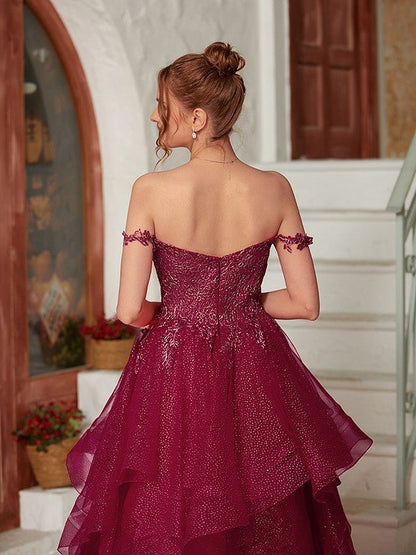 NumberSea - A - Line/Princess Applique Off - the - Shoulder Sleeveless Floor - Length Dresses