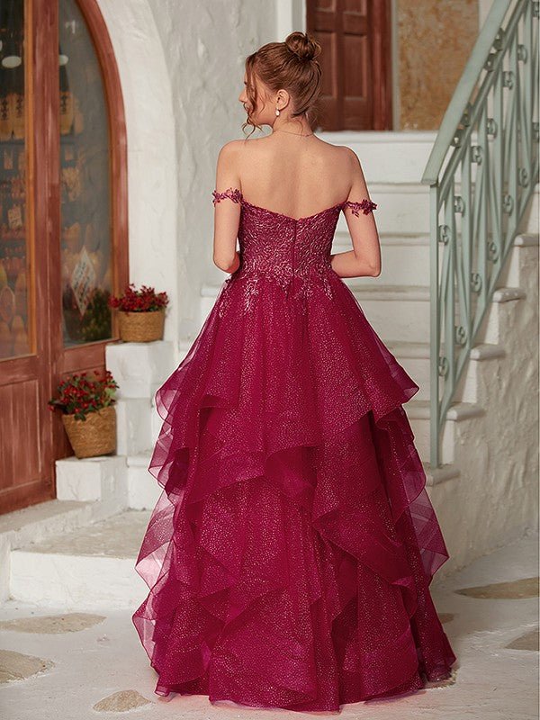 NumberSea - A - Line/Princess Applique Off - the - Shoulder Sleeveless Floor - Length Dresses