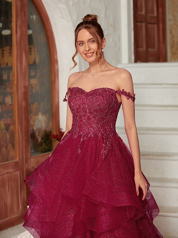 NumberSea - A - Line/Princess Applique Off - the - Shoulder Sleeveless Floor - Length Dresses