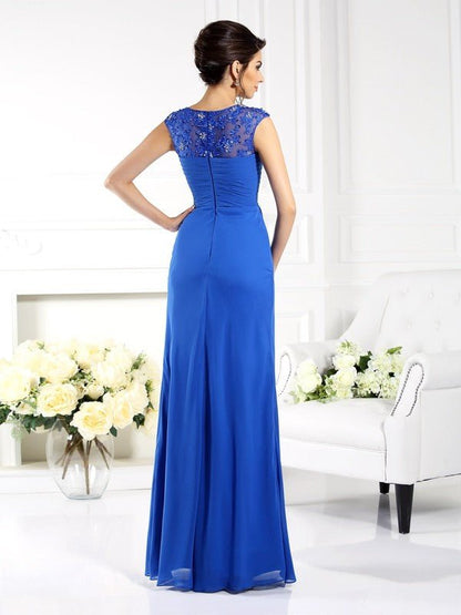 NumberSea - A - Line/Princess Bateau Applique Sleeveless Long Chiffon Mother of the Bride Dresses