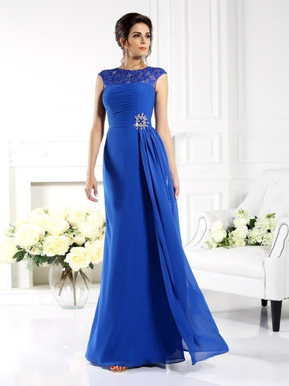 NumberSea - A - Line/Princess Bateau Applique Sleeveless Long Chiffon Mother of the Bride Dresses