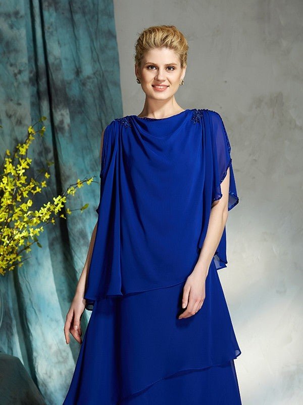 NumberSea - A - Line/Princess Bateau Applique Sleeveless Tea - Length Chiffon Mother of the Bride Dresses