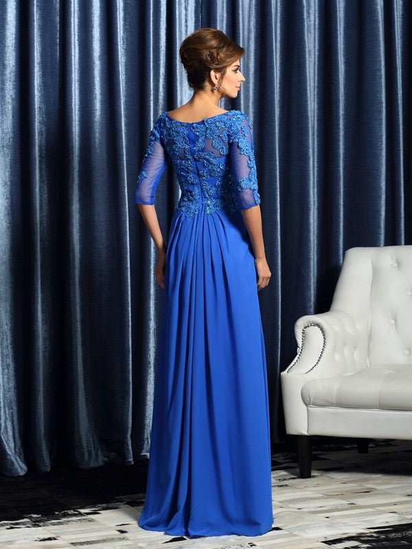 NumberSea - A - Line/Princess Bateau Beading 1/2 Sleeves Long Chiffon Mother of the Bride Dresses