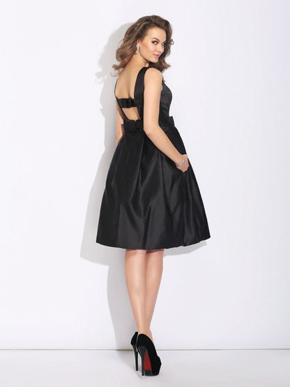 NumberSea - A - Line/Princess Bateau Bowknot Sleeveless Short Satin Dresses