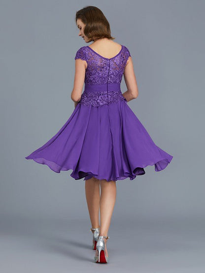 NumberSea - A - Line/Princess Bateau Chiffon Knee - Length Beading Sleeveless Mother of the Bride Dresses