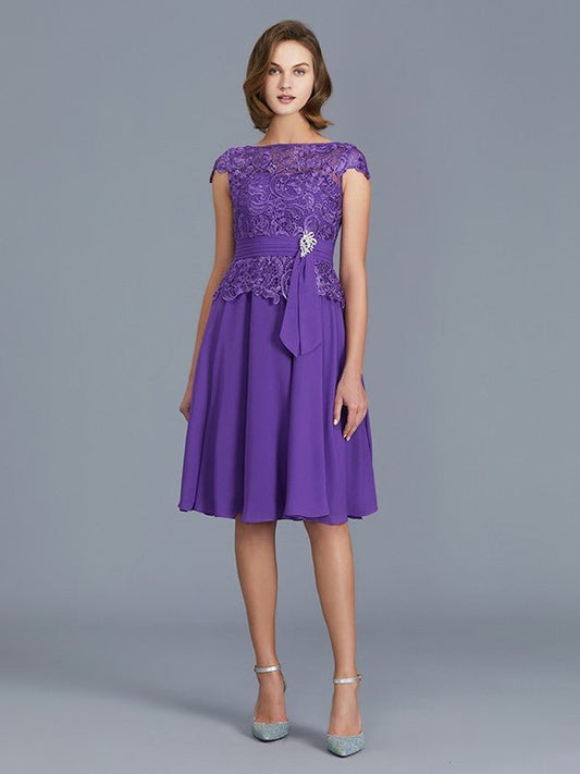 NumberSea - A - Line/Princess Bateau Chiffon Knee - Length Beading Sleeveless Mother of the Bride Dresses