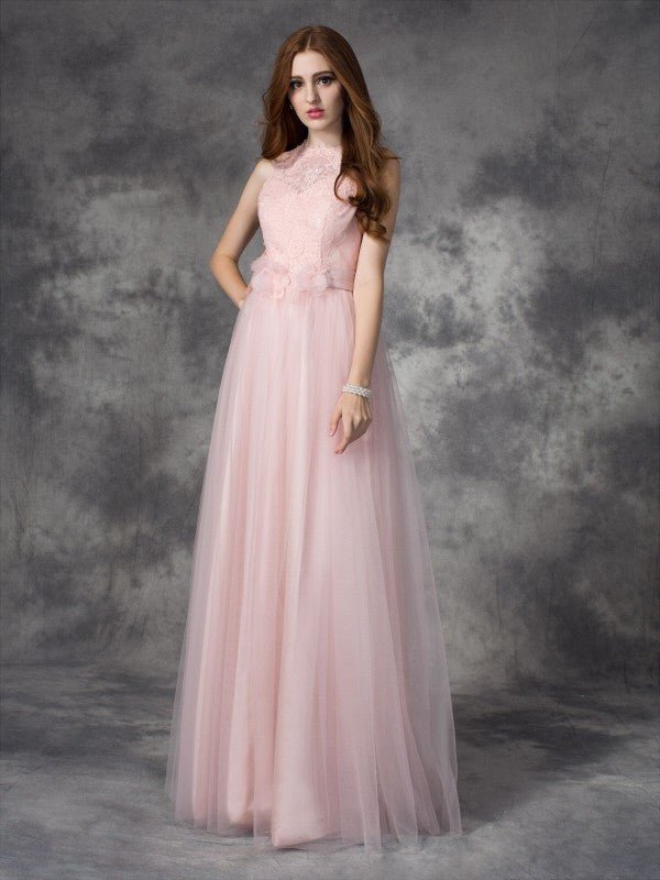 NumberSea - A - line/Princess Bateau Hand - Made Flower Sleeveless Long Net Dresses