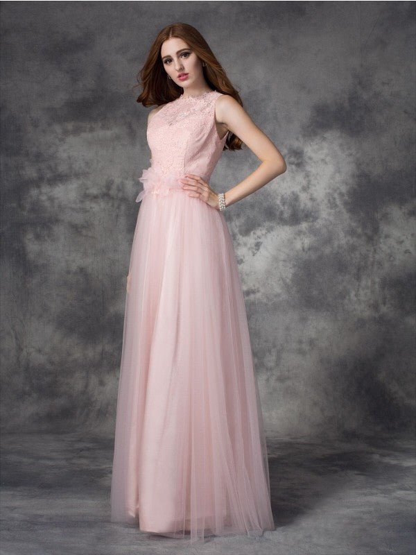 NumberSea - A - line/Princess Bateau Hand - Made Flower Sleeveless Long Net Dresses