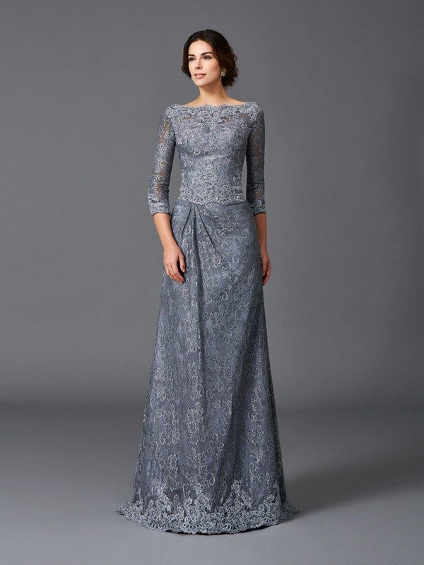 NumberSea - A - Line/Princess Bateau Lace 3/4 Sleeves Long Net Mother of the Bride Dresses