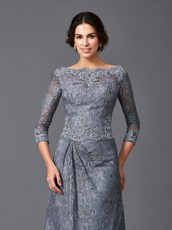 NumberSea - A - Line/Princess Bateau Lace 3/4 Sleeves Long Net Mother of the Bride Dresses