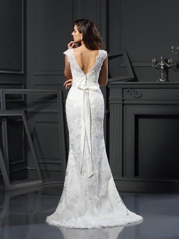 NumberSea - A - Line/Princess Bateau Lace Sleeveless Long Satin Wedding Dresses