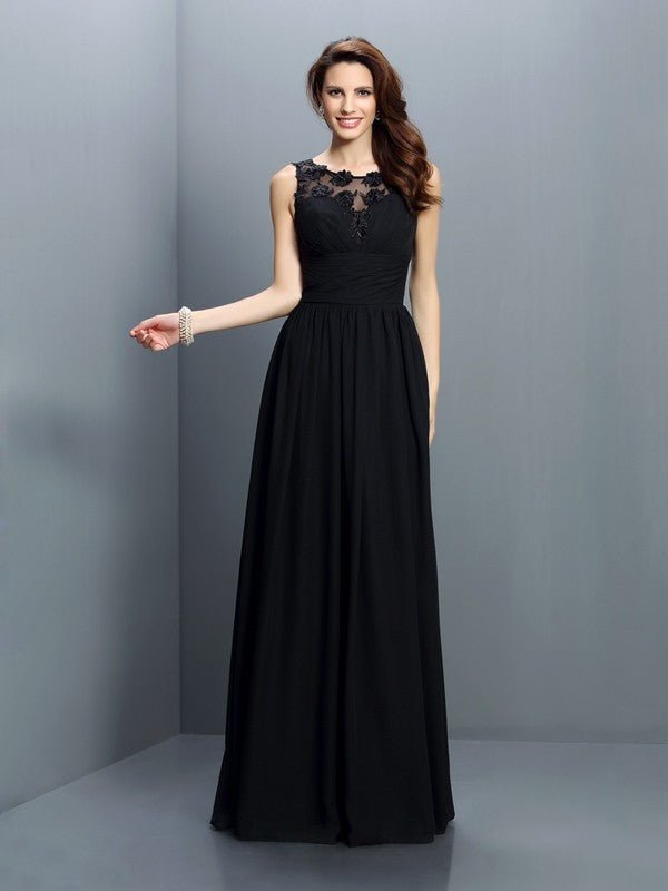 NumberSea - A - Line/Princess Bateau Pleats Sleeveless Long Chiffon Bridesmaid Dresses