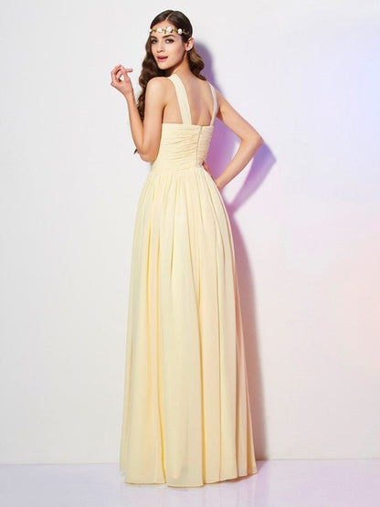 NumberSea - A - Line/Princess Bateau Sleeveless Pleats Long Chiffon Bridesmaid Dresses