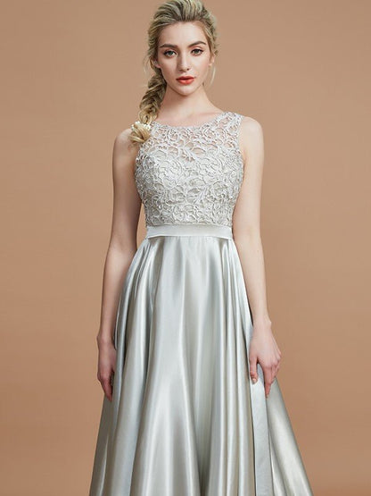 NumberSea - A - Line/Princess Bateau Sleeveless Ruffles Asymmetrical Silk like Satin Bridesmaid Dresses