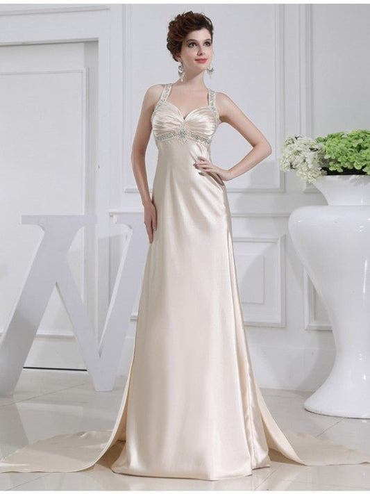 NumberSea - A - Line/Princess Beading Sleeveless Elastic Woven Satin Dresses