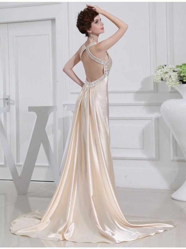 NumberSea - A - Line/Princess Beading Sleeveless Elastic Woven Satin Dresses