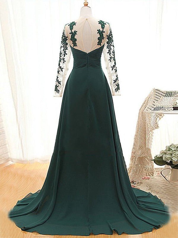 NumberSea - A - Line/Princess Chiffon Applique Sweetheart Long Sleeves Sweep/Brush Train Mother of the Bride Dresses