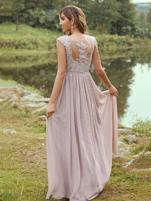 NumberSea - A - Line/Princess Chiffon Applique Sweetheart Sleeveless Floor - Length Bridesmaid Dresses