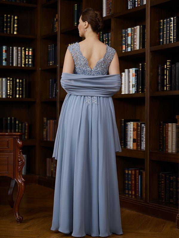 NumberSea - A - Line/Princess Chiffon Applique V - neck Sleeveless Floor - Length Mother of the Bride Dresses