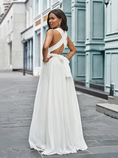 NumberSea - A - Line/Princess Chiffon Halter Ruched Sleeveless Floor - Length Wedding Dresses