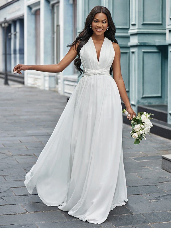 NumberSea - A - Line/Princess Chiffon Halter Ruched Sleeveless Floor - Length Wedding Dresses