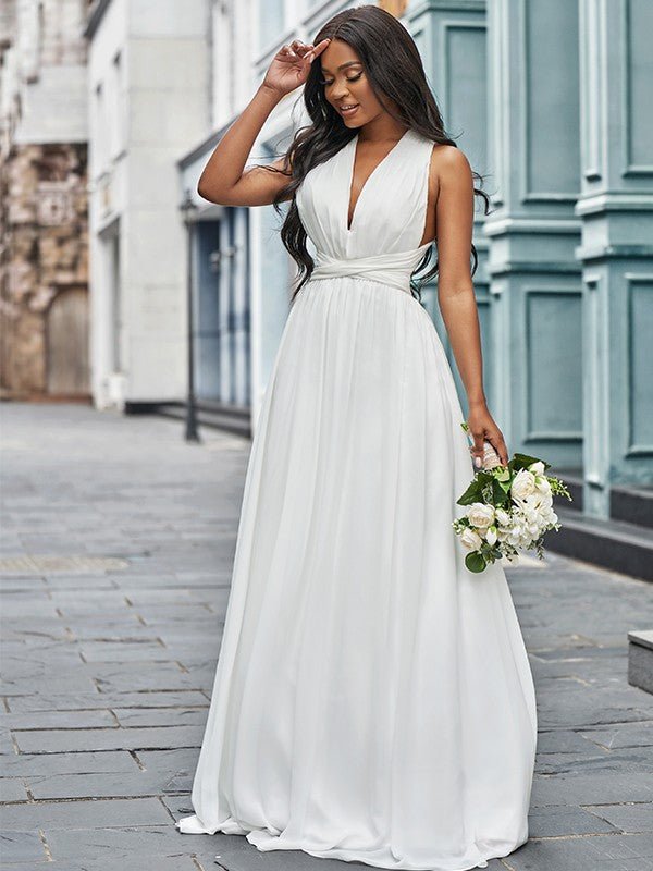 NumberSea - A - Line/Princess Chiffon Halter Ruched Sleeveless Floor - Length Wedding Dresses