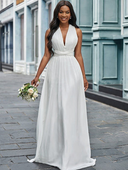 NumberSea - A - Line/Princess Chiffon Halter Ruched Sleeveless Floor - Length Wedding Dresses