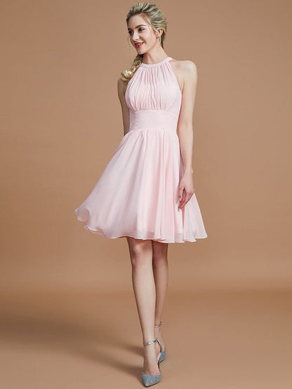 NumberSea - A - Line/Princess Chiffon Knee - Length Sleeveless Scoop Bridesmaid Dresses