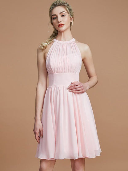 NumberSea - A - Line/Princess Chiffon Knee - Length Sleeveless Scoop Bridesmaid Dresses